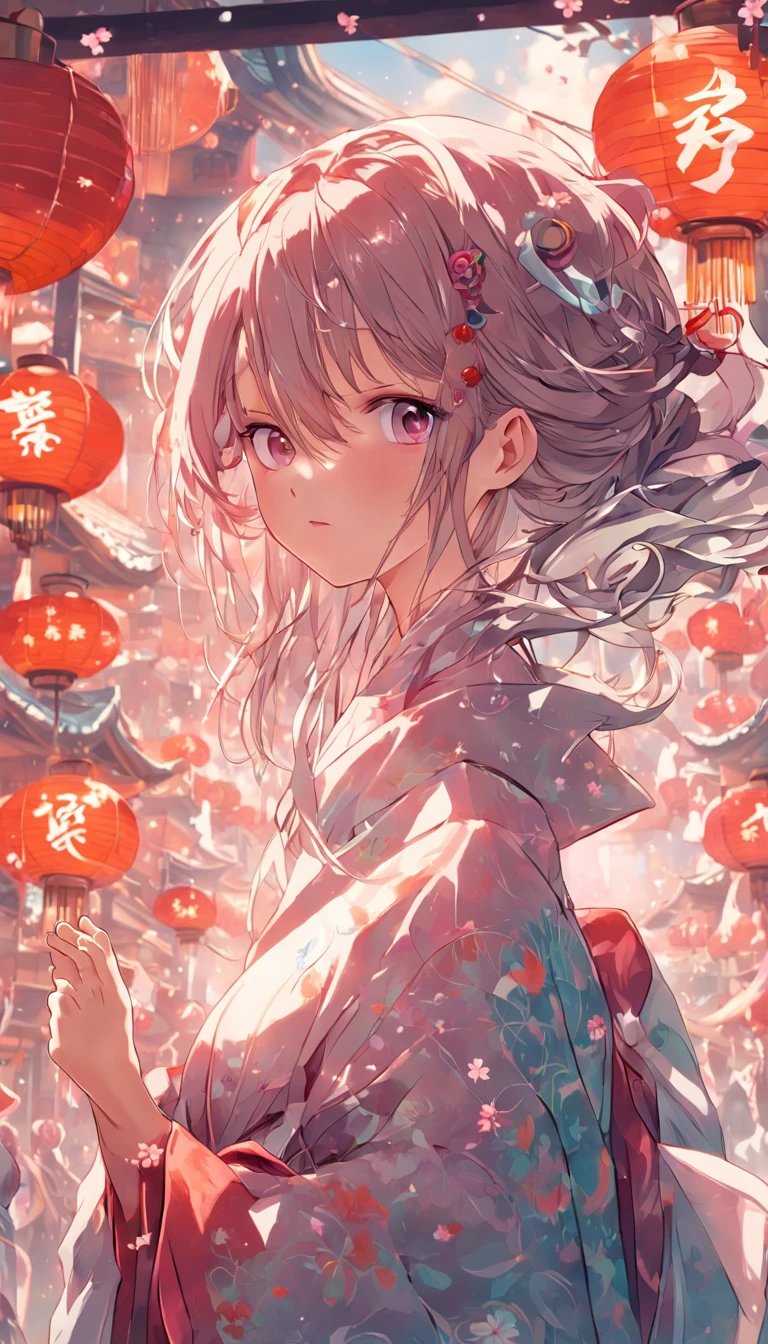 ((Yukata)),eye glass,innocent smiles,ancient city,veranda,wind chime,(1girl in, Solo:1.6),(Best Impact:1.5), (maximalism:1.7),Vivid contrast, (Realistic), hyperrealistic illustrations, hight resolution, ultra-detailliert, absurderes,(Fractal Art:1.3)、Random hairstyle、Random hair color colorful、Iridescent eyes、FULL BODYSHOT、Retro、Precise focus、randome pose、cinema4d、Drama