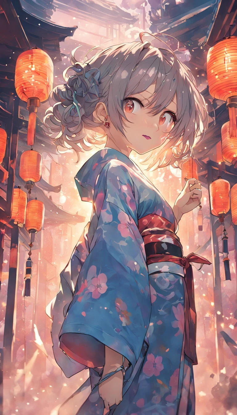 ((Yukata)),eye glass,innocent smiles,ancient city,veranda,wind chime,(1girl in, Solo:1.6),(Best Impact:1.5), (maximalism:1.7),Vivid contrast, (Realistic), hyperrealistic illustrations, hight resolution, ultra-detailliert, absurderes,(Fractal Art:1.3)、Random hairstyle、Random hair color colorful、Iridescent eyes、FULL BODYSHOT、Retro、Precise focus、randome pose、cinema4d、Drama