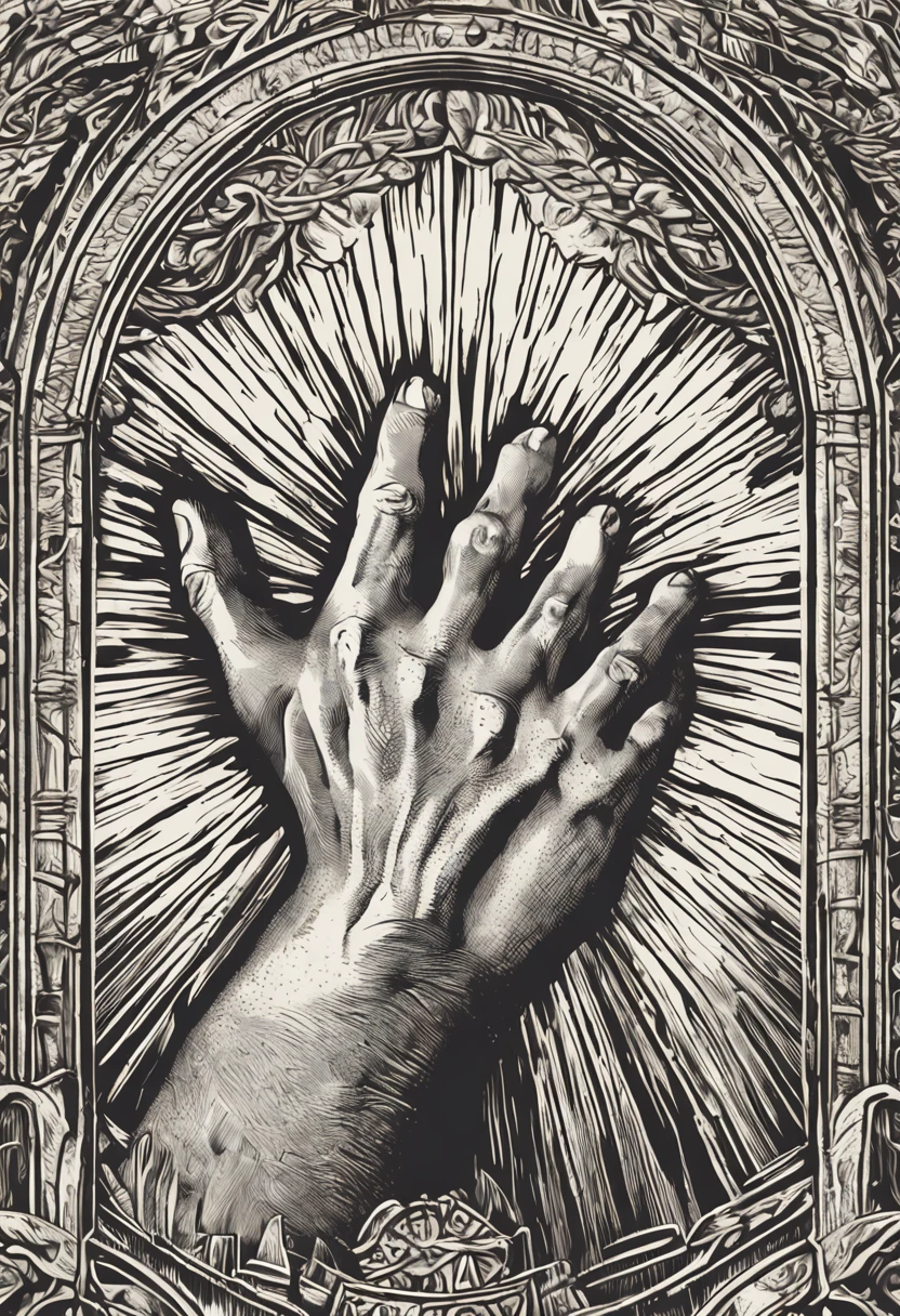 The image shows the right hand of Jesus Christ, estendida para a cena. The hand is big and strong, com dedos longos e bem proporcionados. The skin is clear and smooth, with visible veins. The hand is illuminated by a soft light, que vem de cima.
The hand is extended to the scene in a welcoming gesture. Fingers are open and relaxed, as if inviting someone to approach. The palm of the hand is facing upwards, como se oferecendo.
The background of the image is dark, so that attention is focused on the hand. the image is realistic, but it also conveys a sense of peace and hope.