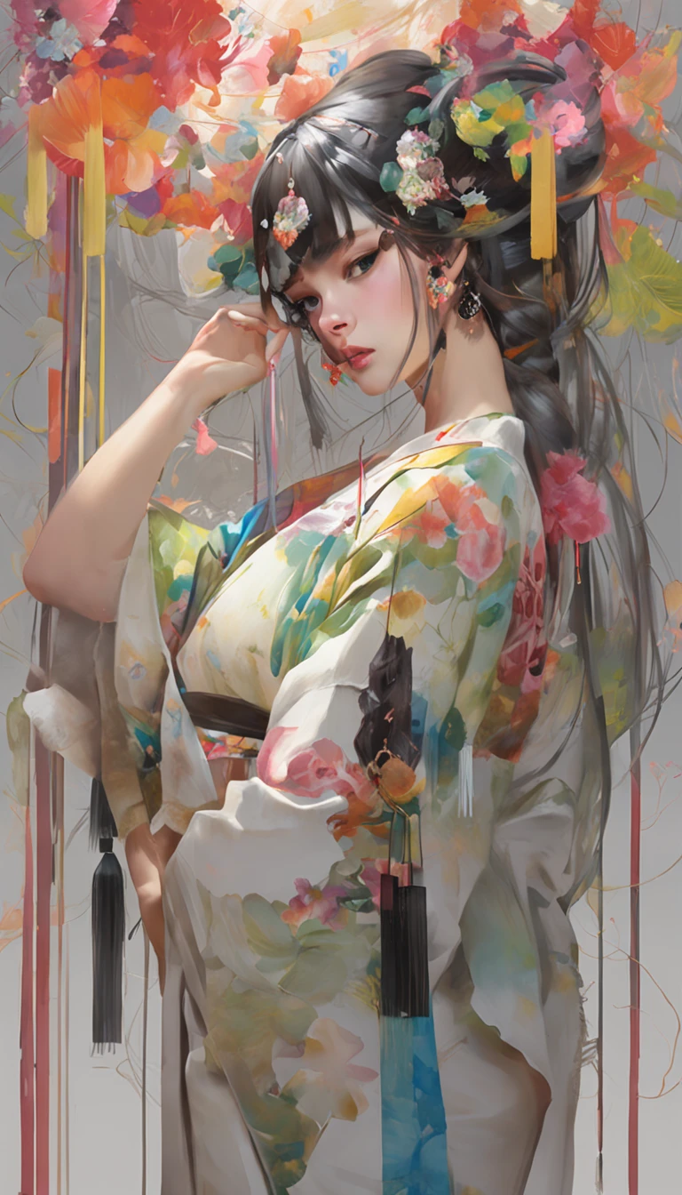 nsfw, zhongfenghua, 1girl, solo, hanfu, ancient_chinese_architecture, campo de flores, flor, (white smoke: 1.3) (fotorrealista: 1.4), zentangle, mandala, emaranhado, arte oficial, papel de parede unidade 8k, tatuagem de dragao muito detalhada, ultra detalhado, handsome and aesthetic, obra-prima, melhor qualidade, (dinamic angle: 1.4), pele brilhante, (brilho colorido flutuante: 1) a forma mais bela de caos, elegante, um design brutalista, cores vivas, romantismo profundidade de campo exotic_dance, half_naked