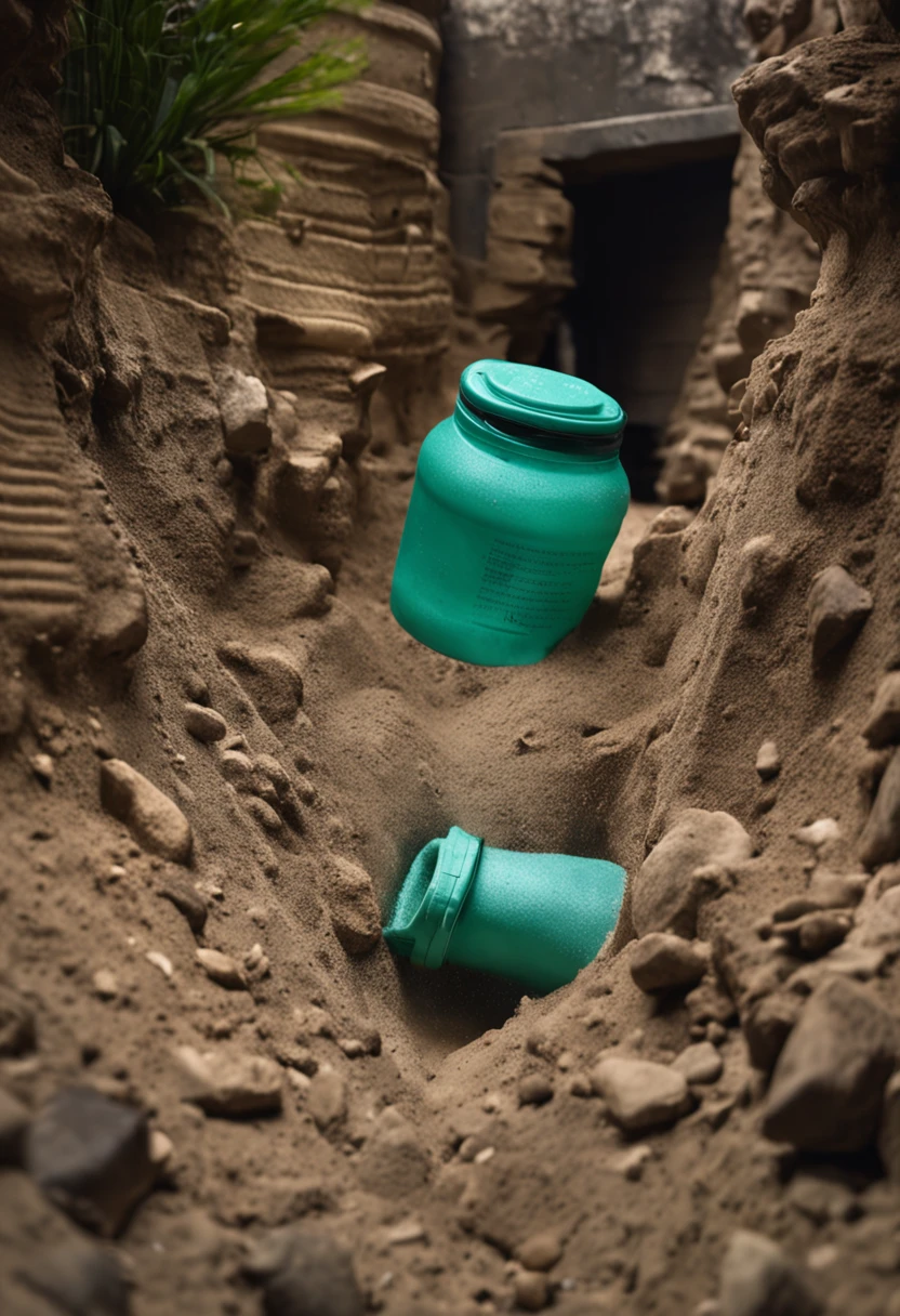 Mineral water bottles filled with sand sink to the bottom of the bucket,waterface