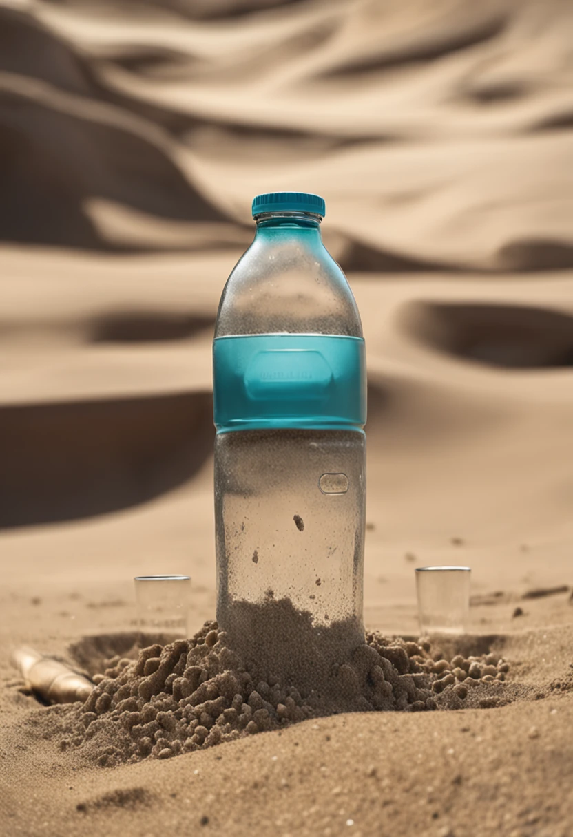Mineral water bottles filled with sand sink to the bottom of the bucket,waterface