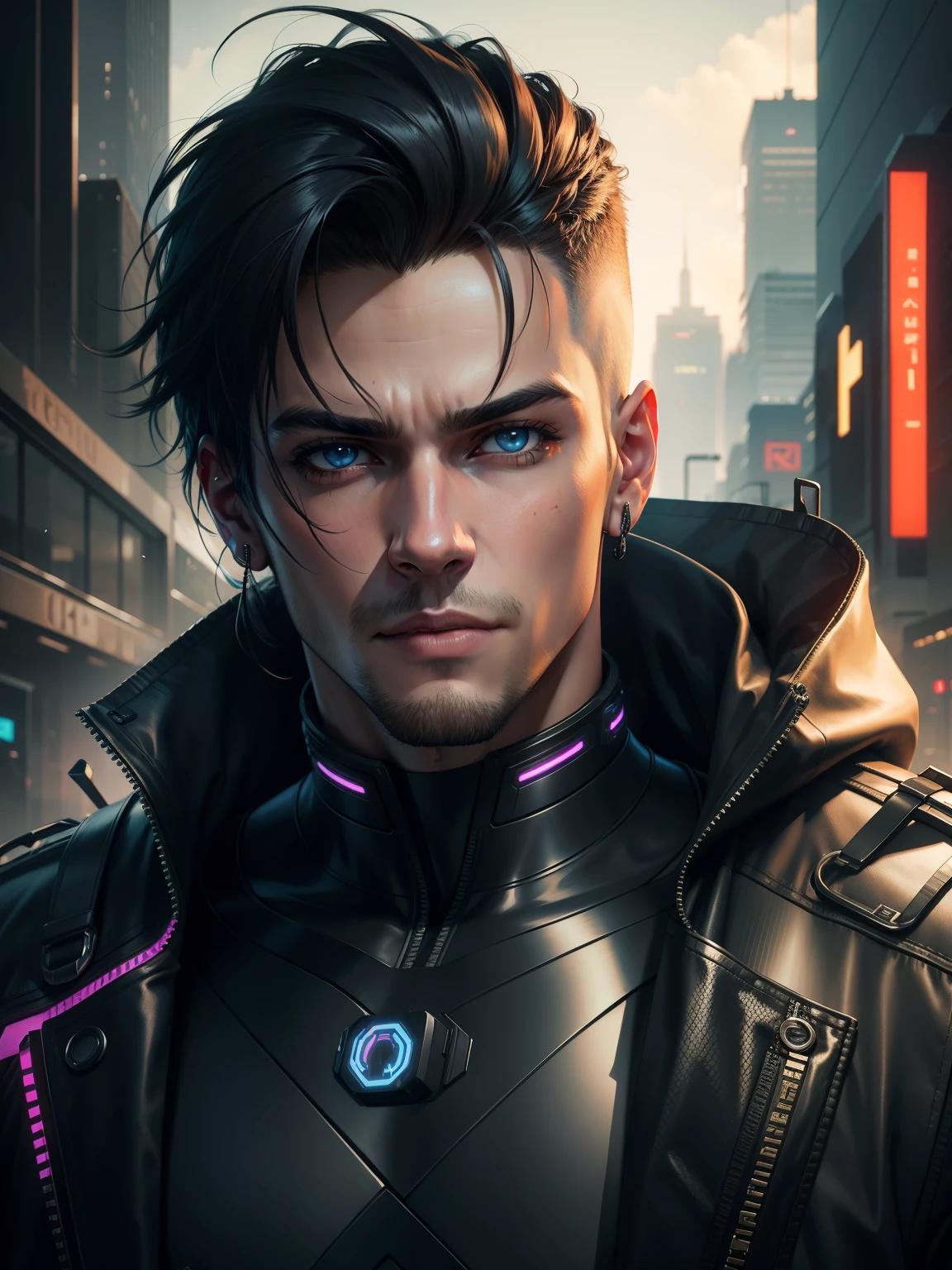 Change background cyberpunk handsome boy, realistic face, 8k, ultra realistic,