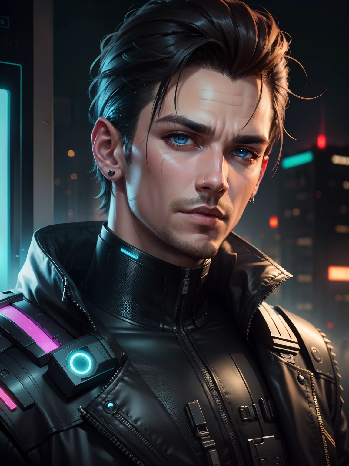 Change background cyberpunk handsome boy, realistic face, 8k, ultra realistic,