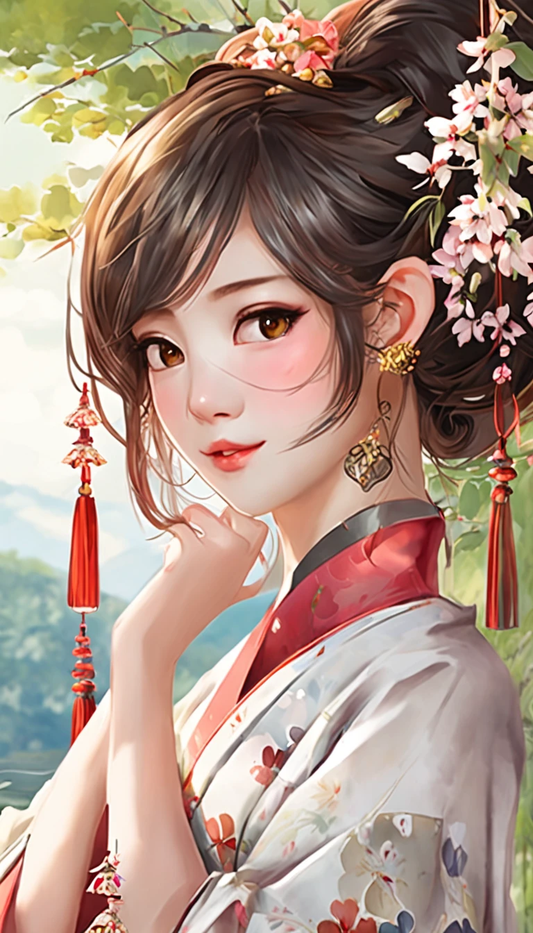 ((Yukata)),eye glass,innocent smiles,ancient city,veranda,wind chime,(1girl in, Solo:1.6),(Best Impact:1.5), (maximalism:1.7),Vivid contrast, (Realistic), hyperrealistic illustrations, hight resolution, ultra-detailliert, absurderes,(Fractal Art:1.3)、Random hairstyle、Random hair color colorful、Iridescent eyes、FULL BODYSHOT、Retro、Precise focus、randome pose、cinema4d、Drama