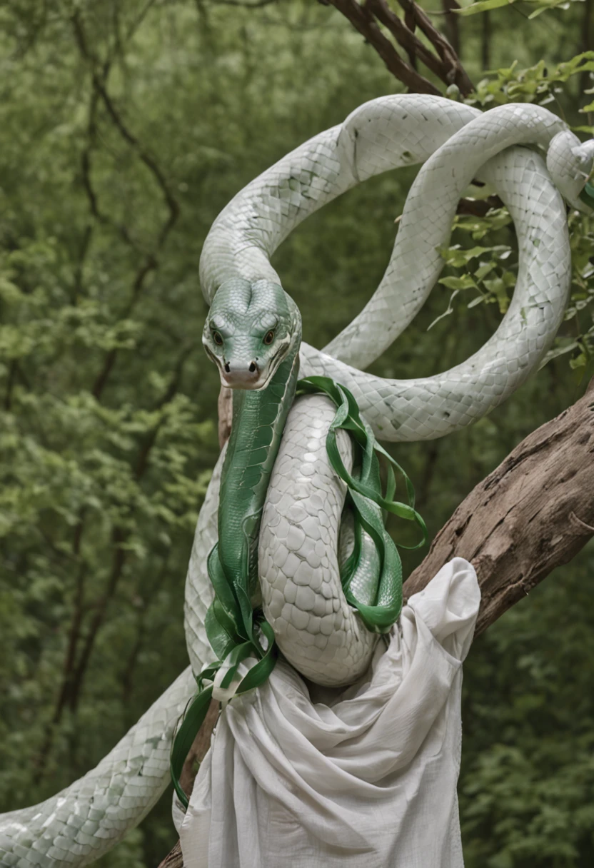 The Legend of the White Snake,The upper body is human,The lower body is a snake,Entangled with the green snake between the two of them,The sound of the scissors forest,The waterfall is in the distance,ancient wind,China-style,SENSE OF CINEMA,photorealestic,3D, scissors , scissors , scissors , scissors