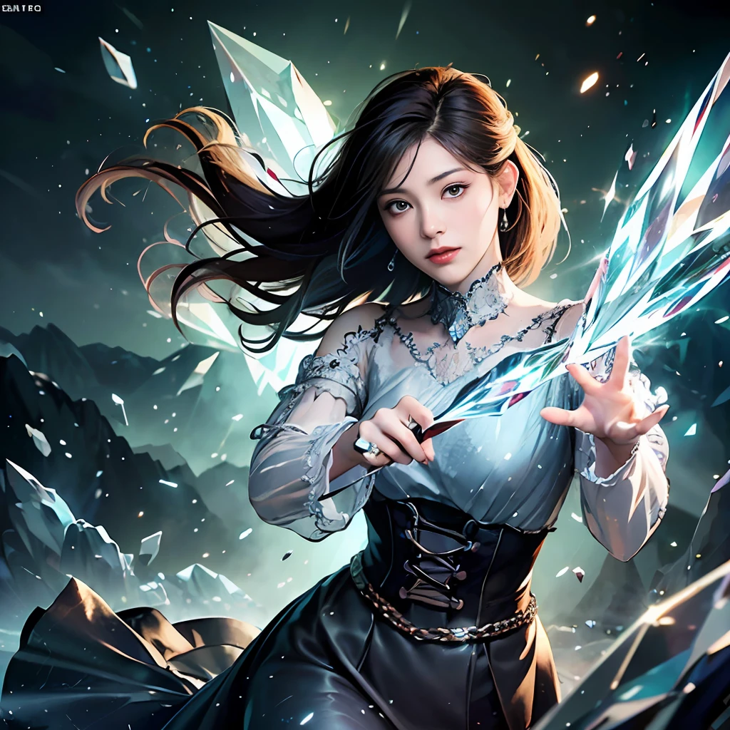 (Masterpiece, Best Quality, Best Grade, Official Art, Beautiful and Aesthetically pleasing, Long Exposure: 1.2), Smooth Movement, Attractive Pattern, One Girl, (Long Skirt with Sleeves:1.3), Cinderella Dress, , Strapless, , Black Hair,Dango Hair, , Lace, Solo、、、、 Detailed Background, Detailed Face, (Crystallized AI, Crystal Theme:1.1), Elemental Firesprites, Spinning Fire, Control Fire, Ruby Clothing, Dynamic Pose, Airborne Particles, Ether Dynamics, Firey, Steam,,,、 Dark Staircase, Ethereal Atmosphere, (Big: 1.2), ,、, (Beautiful Face: 1.5), Darkness