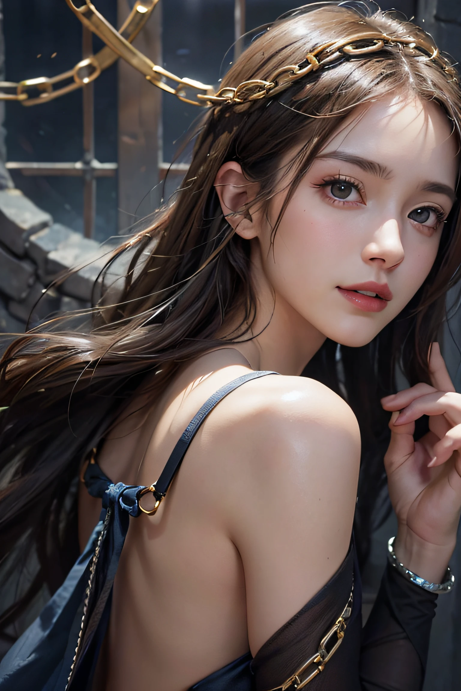 Best quality at best，tmasterpiece，photograph of-realistic，Complicated details，RAW photogr，Photon rendering，rendering by octane，absurderes，ultra - detailed，详细的脸，Detailed skins，Trends on Artstation，8K masterpiece，cinmatic lighting，（（1girl）），（（独奏)),((looking_at_viewer)),cg society,plasticien,((black long hair)),((beautiful woman)),(Smile),sexy lingerie, lingerie, underdressing, bra,((Egyptian pyramid)) ,((sexy)),The wind blows hair,((floated hair)),happy,fashion magazine,Her breasts are full and straight，It's like a perfect pair of works of art。Every breath makes people's hearts beat faster，It was as if her heartbeat could be heard。