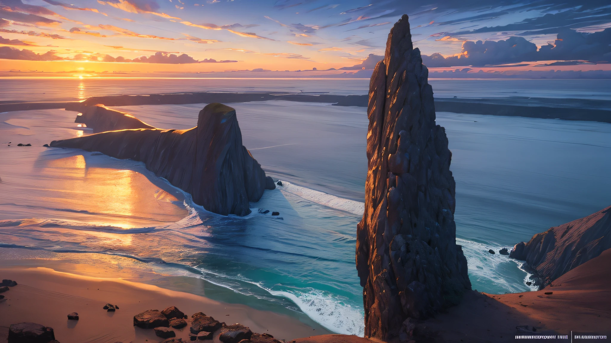 (masterpiece, best quality:1.2), ultra detailed, cinematic lighting, HDR, ilustration,  landsape,  sunrise, beach, impressive, chill, inspirational,