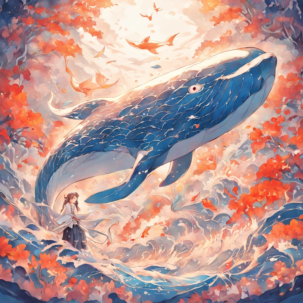 (White background:1.4),(Silhouette of a whale, eyes blue, Colorful skin, Oriental elements),(Chinese illustration:1.3,paper art:1.3, Quilted paper art:1.2),( reasonable design, Clear lines, High sharpness,Best quality, Very detailed, Masterpiece, movie light effect, 4K )