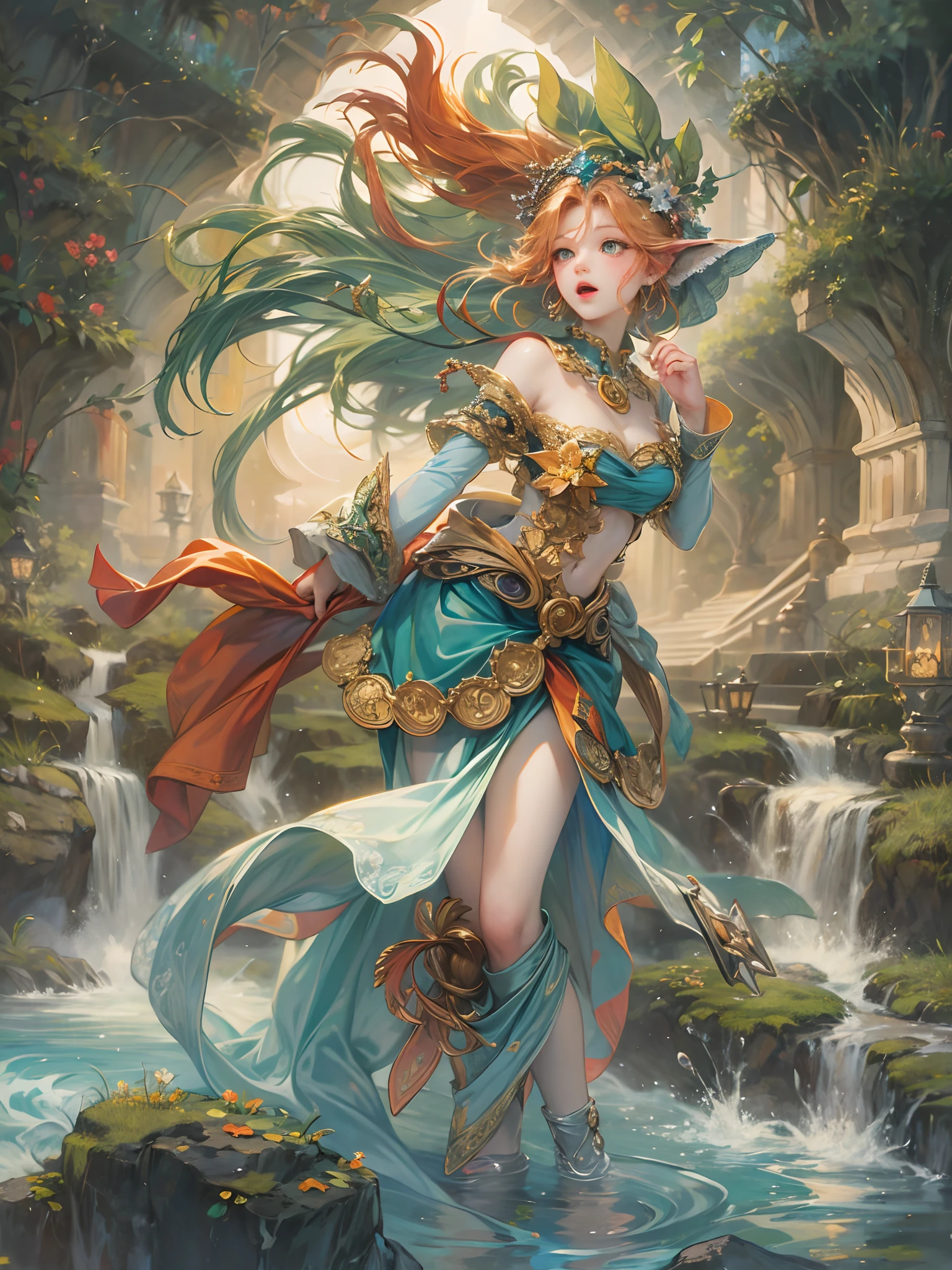 (absurdres, highres, ultra detailed, HDR), masterpiece, best quality, legend of mana character, detailed character, a siren singing