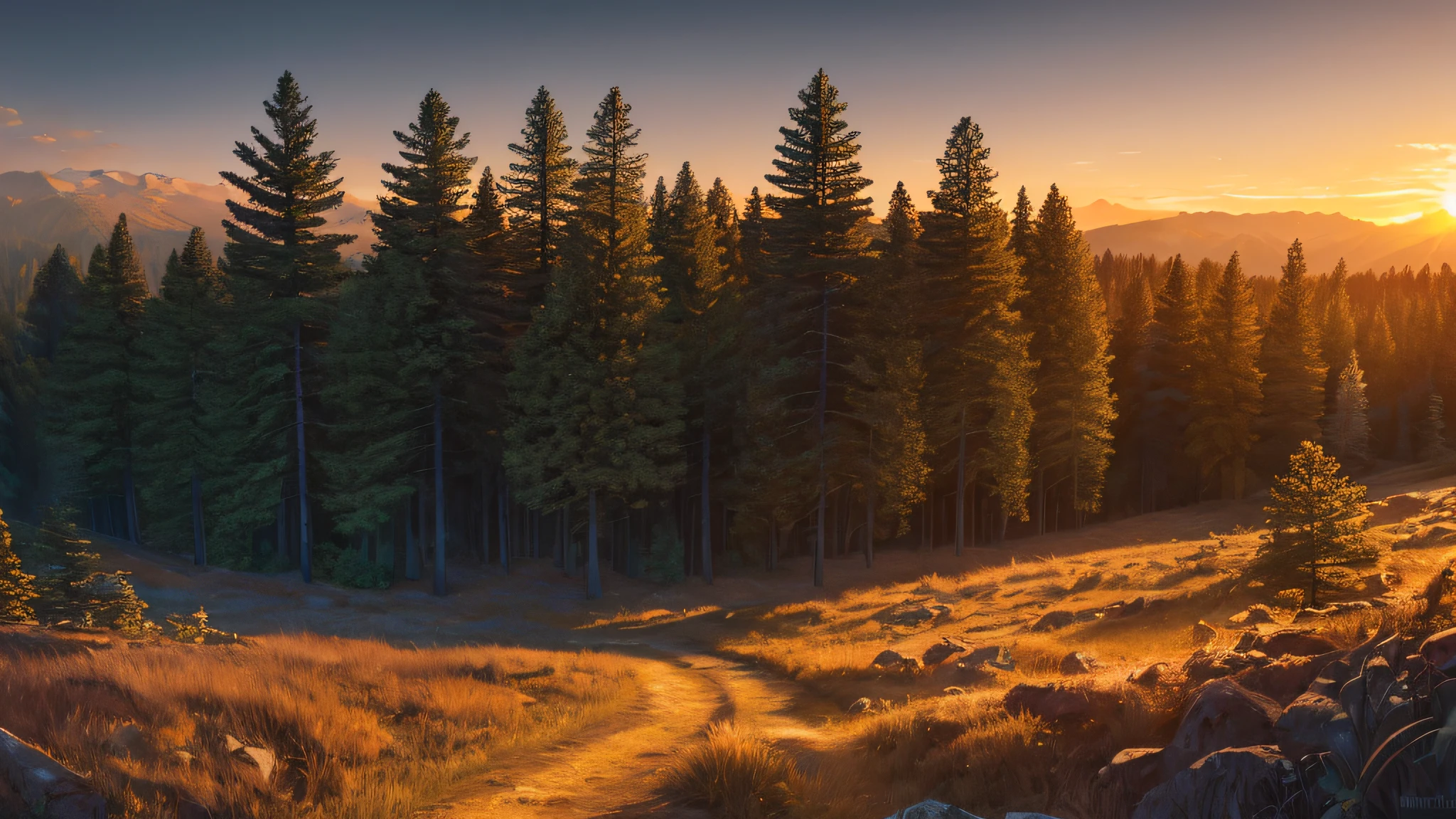 (masterpiece, best quality:1.2), ultra detailed, cinematic lighting, HDR, ilustration, sunrise, forest, impressive, chill, inspirational,