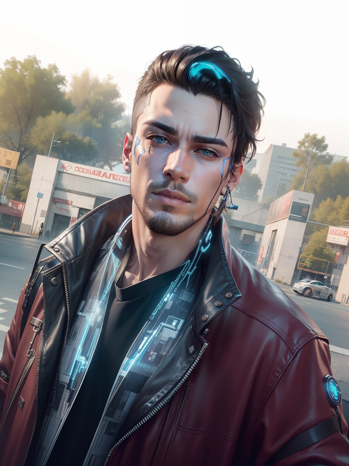 Change background cyberpunk handsome boy, realistic face, 8k, ultra realistic,