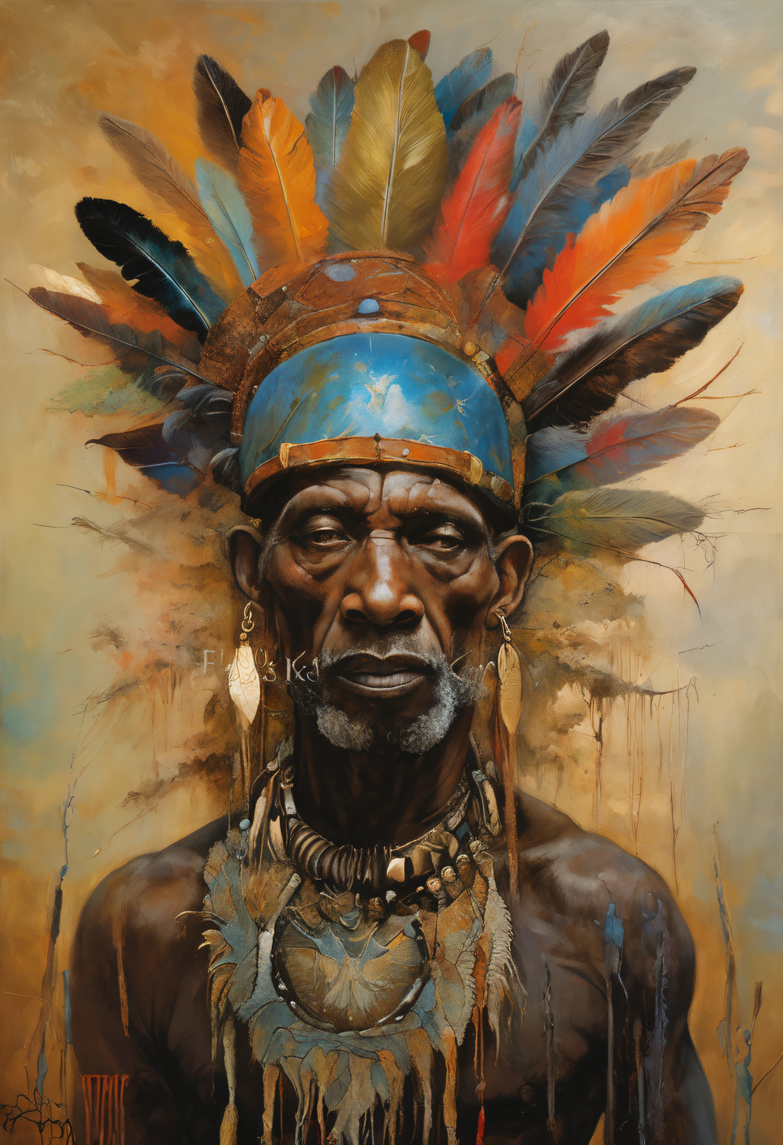 Image of a man with a bird's headdress and feathers, Esao Andrews : : Fleuri, Godmachine, Works Ivan Plusch, goddess. extremely high detail, pascal blanche, Guerrier aviaire, hyperdetailed fantasy character, Inspired by James Christensen, symmetrical epic fantasy art, Thomas Veyrat complexe, surreal + highly detailed