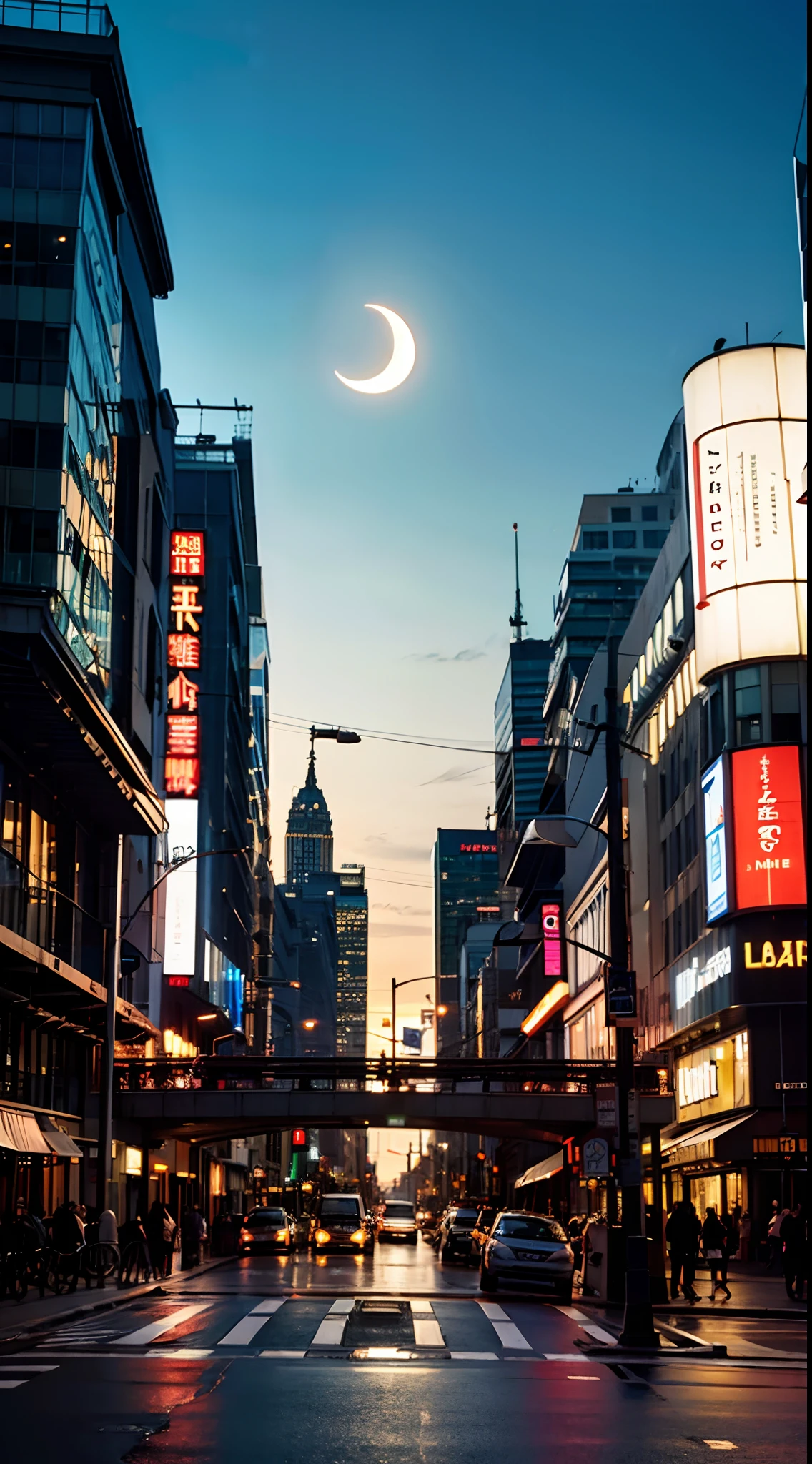 city night scene,Bustling,optic,shadowy,Award-Awarded,themoon,Ultimate beauty,8K,Wallpapers,neonlight,Heavy traffic,Ultimate detail