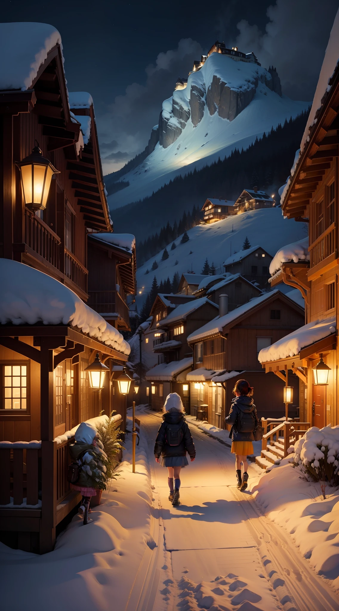 A little girl walking down the road wearing a down jacket
