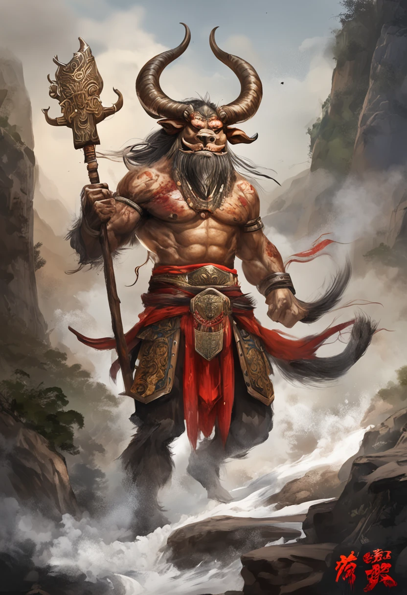 3d,32K resolution,Unreal Engine5,Chinese mythology,Higher than mountains,A huge wild boar,Dark style,huge tusks,Huge body contrast
