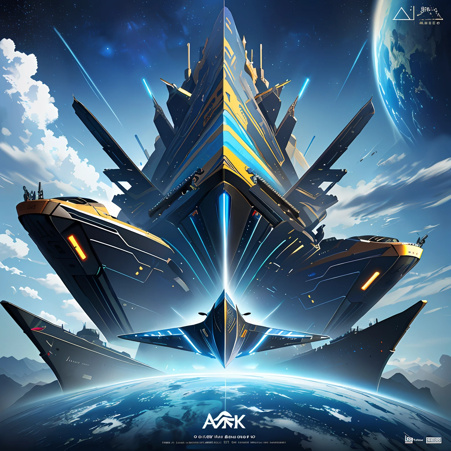 Close up of the ark with sky background and sky background,Marambo Jack,Science fiction cover,Inspired by the three-body problem,official poster artwork