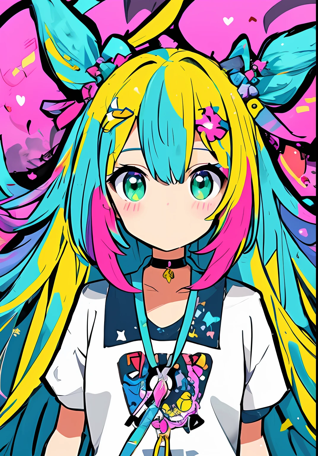 Kawaii Girl、front facing、The ultra -The high-definition、Cluttered and colorful background、A masterpiece with clear details