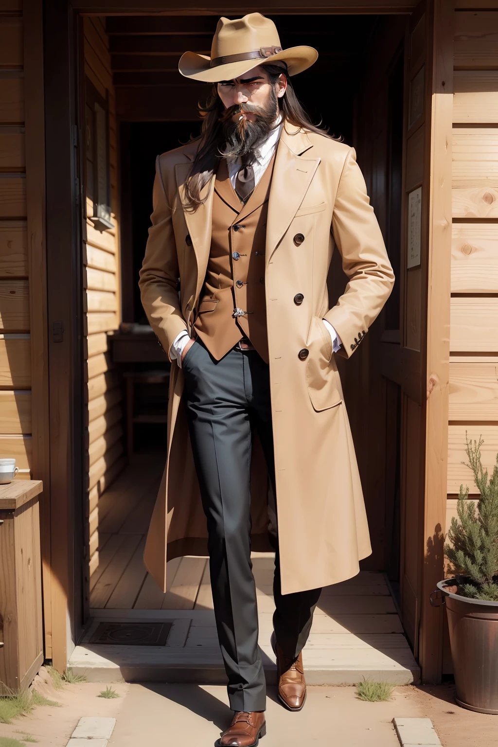 dandy、Brown coat、Ten-gallon hat、Beard、boots、cowboys