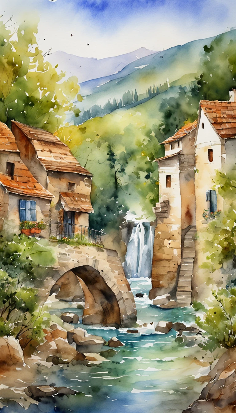 (absurdres, highres, ultra detailed), award winning watercolor landscape view of France Ultra photo realism, super-fine, 8K,Premium wallpapers,Highest image quality, 3D, masterpeice