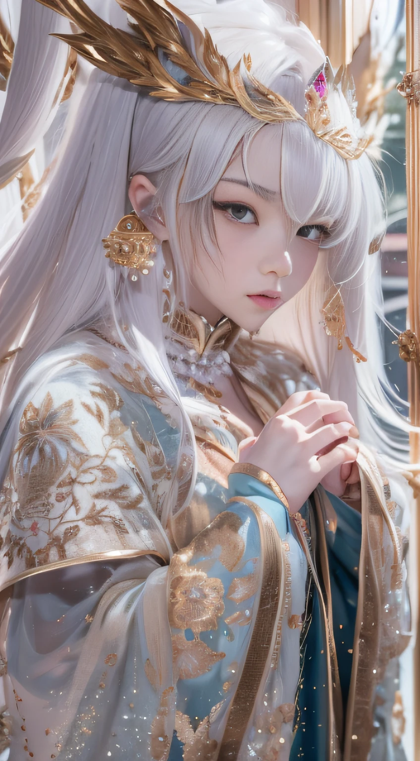 16k(tmasterpiece,k hd,hyper HD,16k)short detailed hair,Gold jewelry area in the back room,King Girl ,Silver Dragon Protector (realisticlying:1.4),Python pattern robe,Purple-pink tiara,Snowflakes fluttering,The background is pure,Hold your head high,Be proud,The nostrils look at people, A high resolution, the detail, RAW photogr, Sharp Re, Nikon D850 Film Stock Photo by Jefferies Lee 4 Kodak Portra 400 Camera F1.6 shots, Rich colors, ultra-realistic vivid textures, Dramatic lighting, Unreal Engine Art Station Trend, cinestir 800,Hold your head high,Be proud,The nostrils look at people