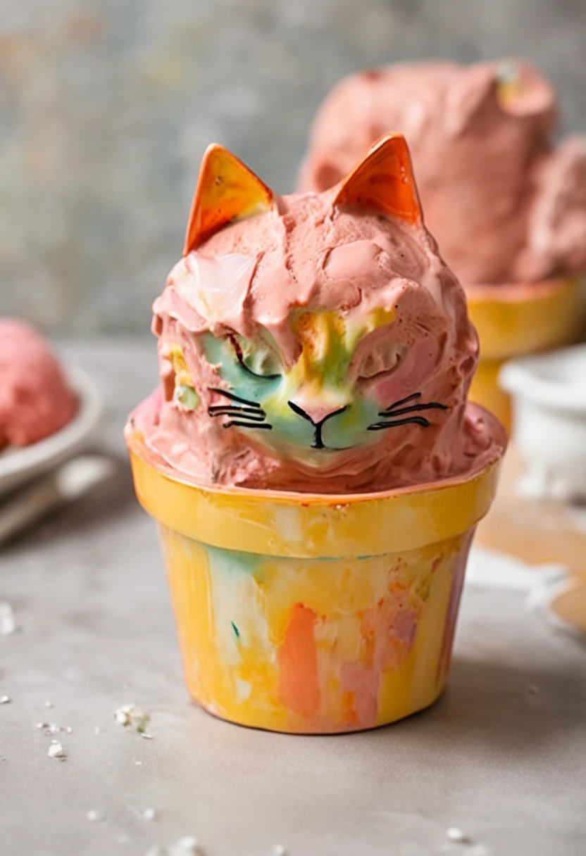 Cat-shaped ice cream in a cup