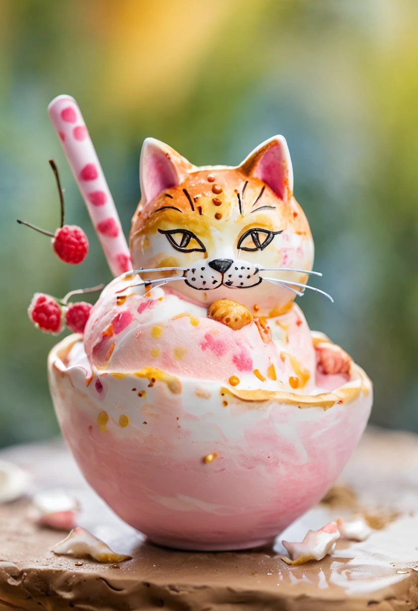 Cat-shaped ice cream in a cup