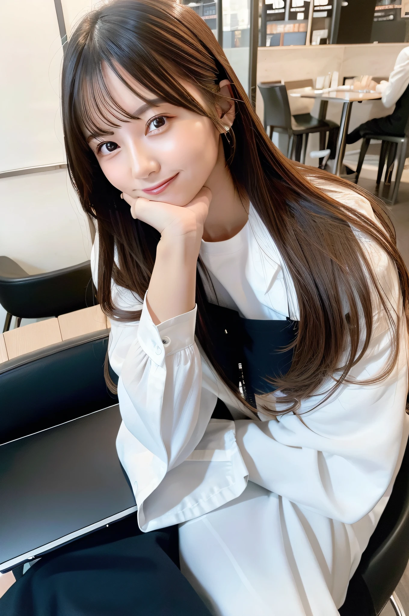 Woman sitting at table with laptop in café, sitting in front of a computer, young business woman, sitting in front of computer, businesswoman, working on her laptop, sitting in a cafe alone, sitting in a cafe, elegant look, working on a laptop at a desk