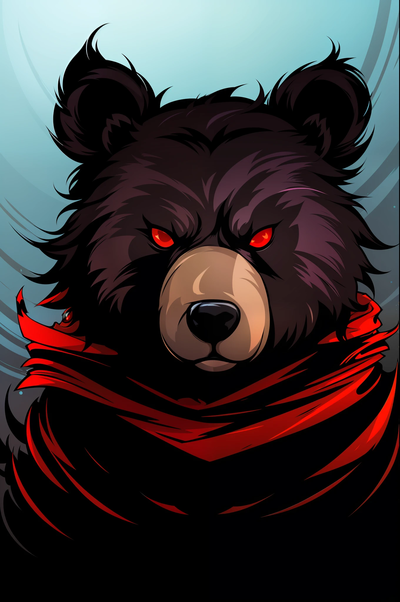 (vector bear with dark theme, red eyes, sharp eyes), vector design