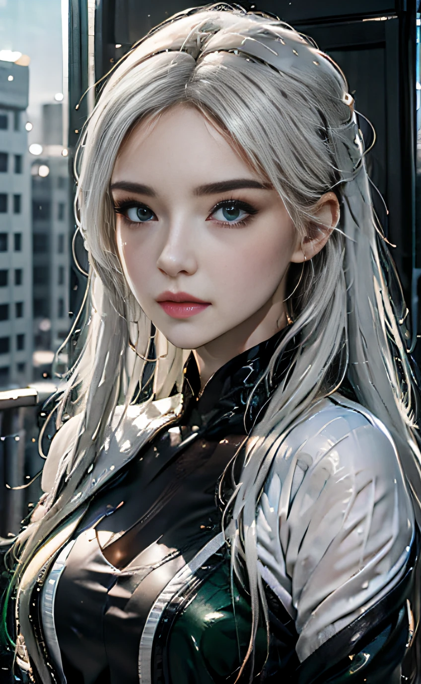 16k anime illustration quality,Messy blonde hair, Oversized eyes twinkle with starlight,Gradient green-blue eyes described in detail,Heterochromia,Asymmetrical face shape,The corners of the mouth are slightly upturned,