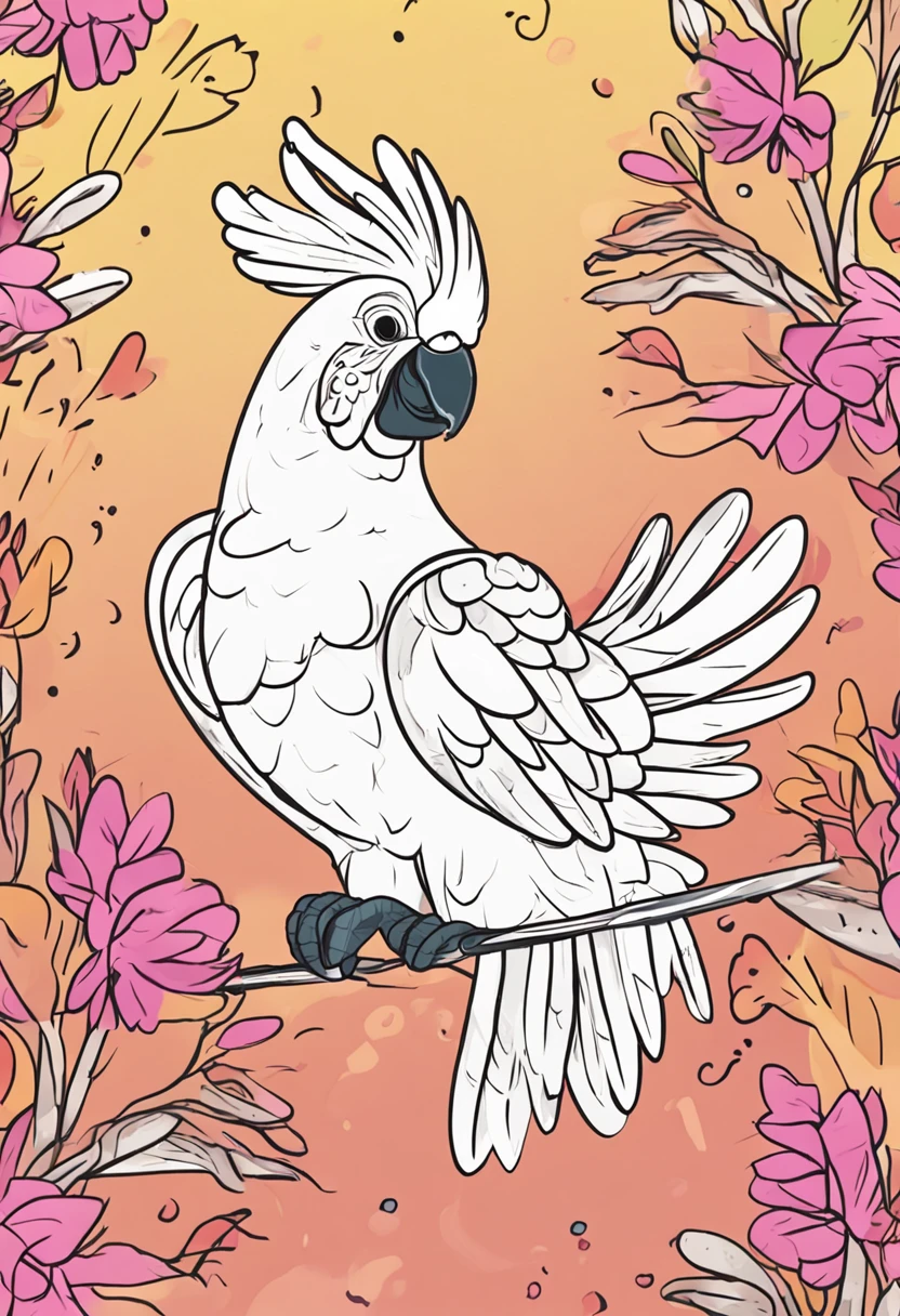 Create a series of adorable cockatoo stickers in fun and charming poses for kids ages 3-6. Cockatoos should convey joy and sweetness. En poses como saltar, correr, jugar con una pelota, tomar una siesta acurrucado, saludar con la pata, entre otras. Make sure colors are bright and appealing to young children.