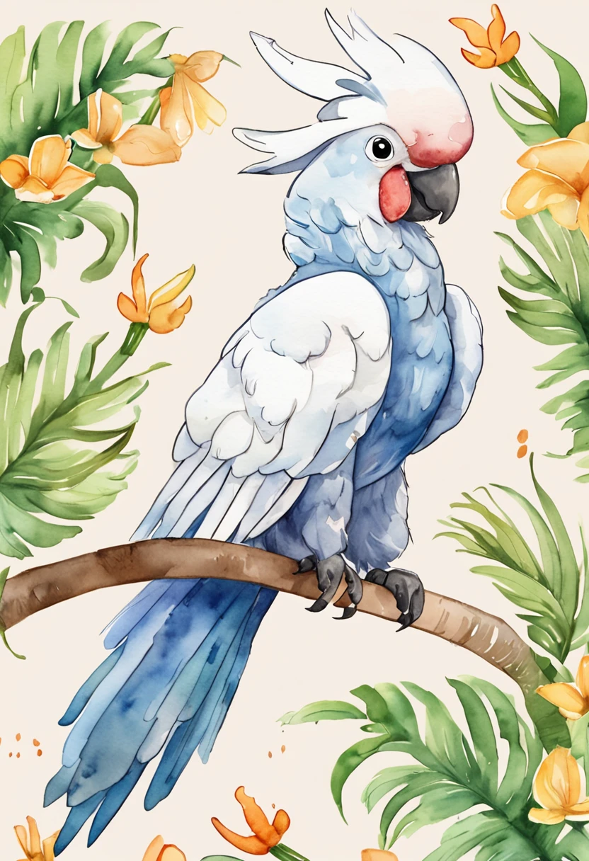 Create a series of adorable cockatoo stickers in fun and charming poses for kids 3-6. Cockatoos should convey joy and sweetness. En poses como saltar, correr, jugar con una pelota, tomar una siesta acurrucado, saludar con la pata, entre otras. Make sure colors are bright and appealing to young children.