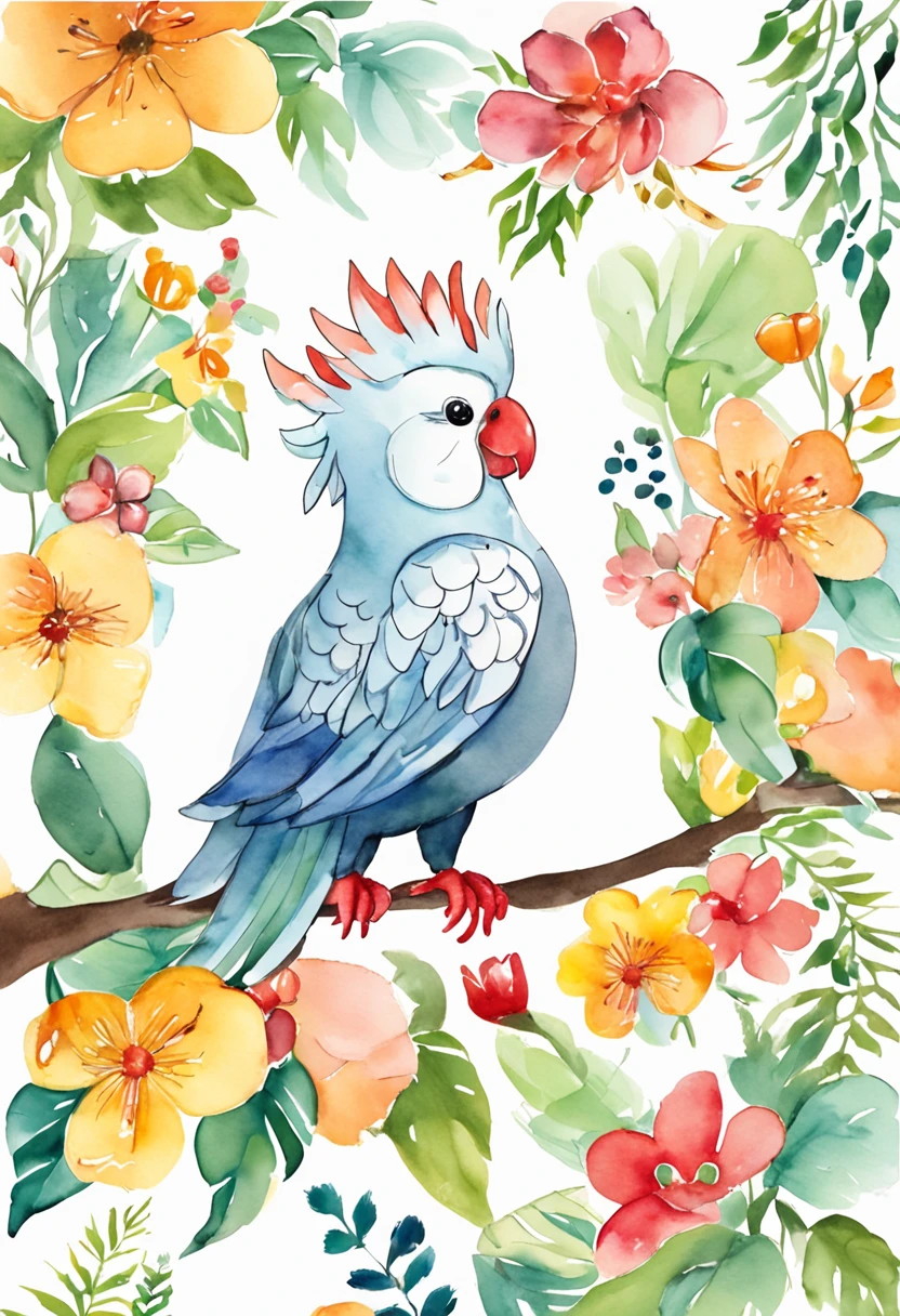 Create a series of adorable cockatoo stickers in fun and charming poses for kids ages 3-6. Cockatoos should convey joy and sweetness. En poses como saltar, correr, jugar con una pelota, tomar una siesta acurrucado, saludar con la pata, entre otras. Make sure colors are bright and appealing to young children.