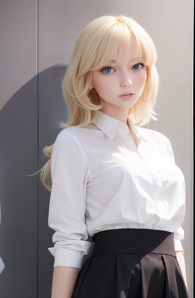 a blond, bobhair, bangss, Very delicate depiction of hair