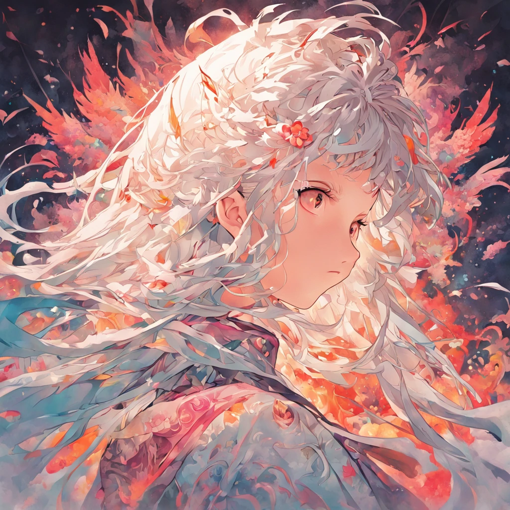 (White background:1.4),(Silhouette of a girl's head, Eyes closed, colorfull long hair, Oriental elements),(Chinese illustration:1.3,paper art:1.3, Quilted paper art:1.2),( reasonable design, Clear lines, High sharpness,Best quality, Very detailed, Masterpiece, movie light effect, 4K )