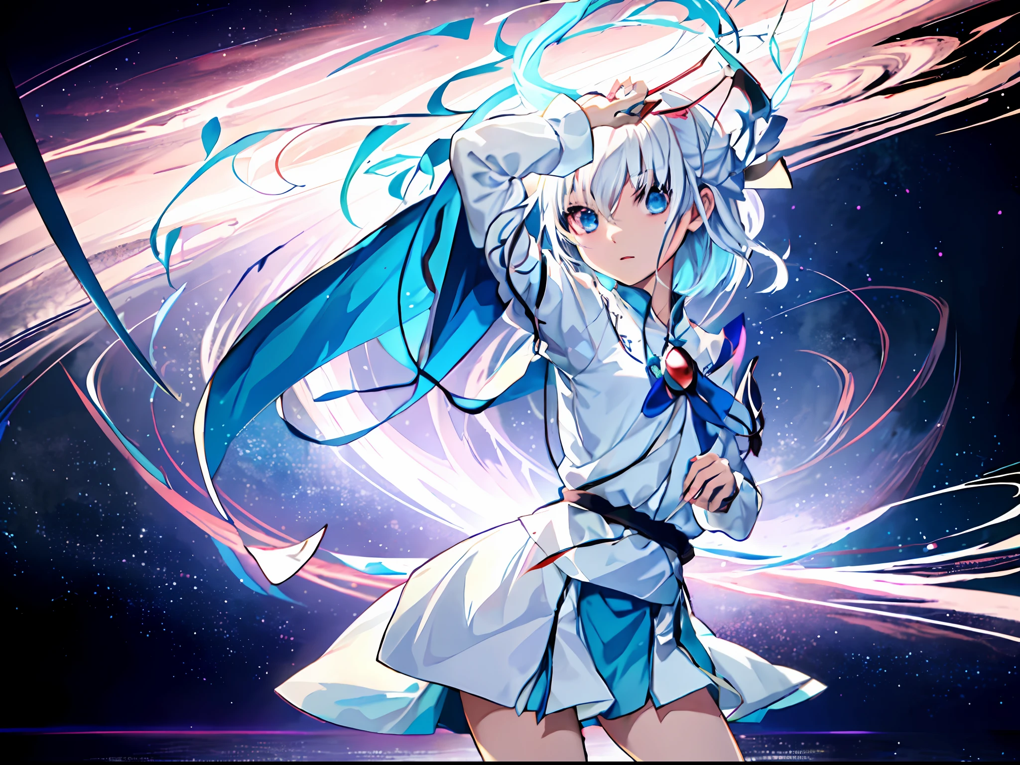 anime girl with white hair and blue eyes holding a knife, white-haired god, zerochan art, from touhou, ethereal anime, style of anime4 K, tsuaii, ayanami, touhou character, Digital art on Pixiv, zerochan, Rem Rezero, ufotable art style, anime moe art style, cirno touhou, Anime goddess