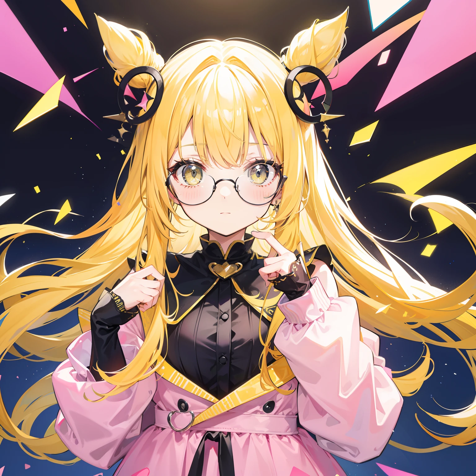 Yellow-pink transparent texture,Suitable for long hair,Wide black glasses,The face is relatively large,Silly,Looks silly and cute,It's a cute girl
