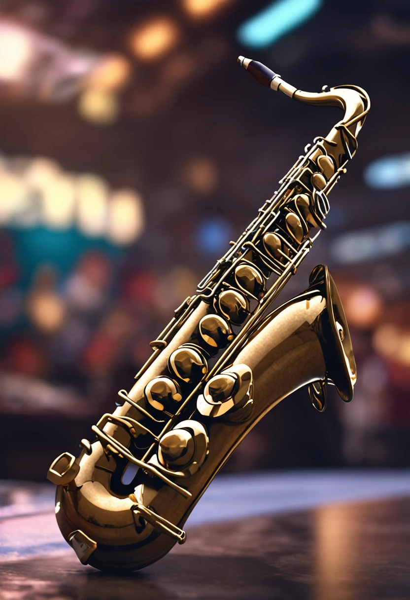 Desenhe um saxofonista musculoso tocando um saxofone, with well-defined muscles and ultra-realistic details, em um fundo neutro.