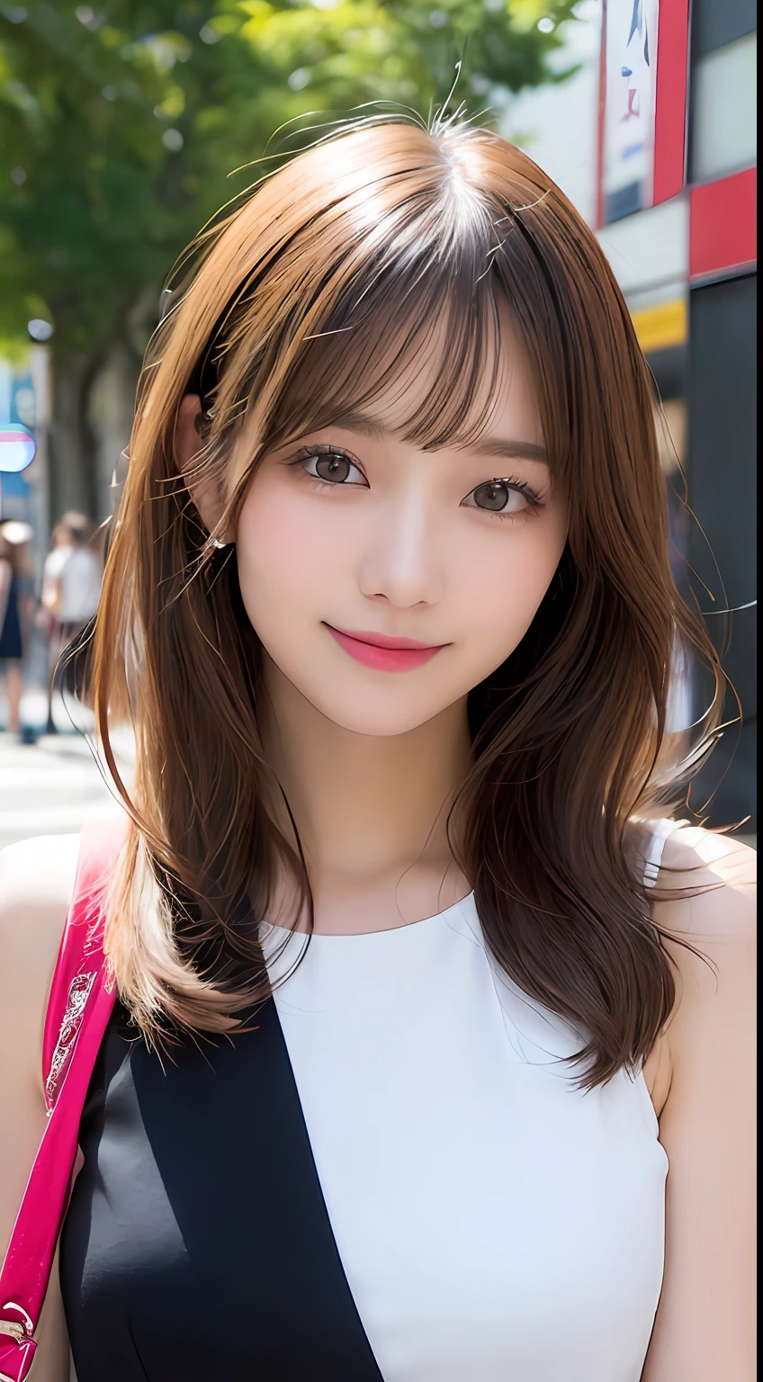 masutepiece, Best Quality, Illustration, Ultra-detailed, finely detail, hight resolution, 8K Wallpaper, Perfect dynamic composition, Beautiful detailed eyes, Women's Fashion Summer,Bob Hair,mid-chest, Natural Color Lip, Bold sexy poses,Smile,Harajuku、20 years girl、Cute、Sexy shot looking at camera