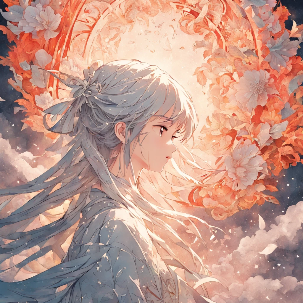 (White background:1.4),(Silhouette of a girl's head, Eyes closed, long ashy hair, Oriental elements)，(Chinese illustration:1.3，paper art:1.3, Quilted paper art:1.2),( reasonable design, Clear lines, High sharpness,Best quality, Very detailed, Masterpiece, movie light effect, 4K )