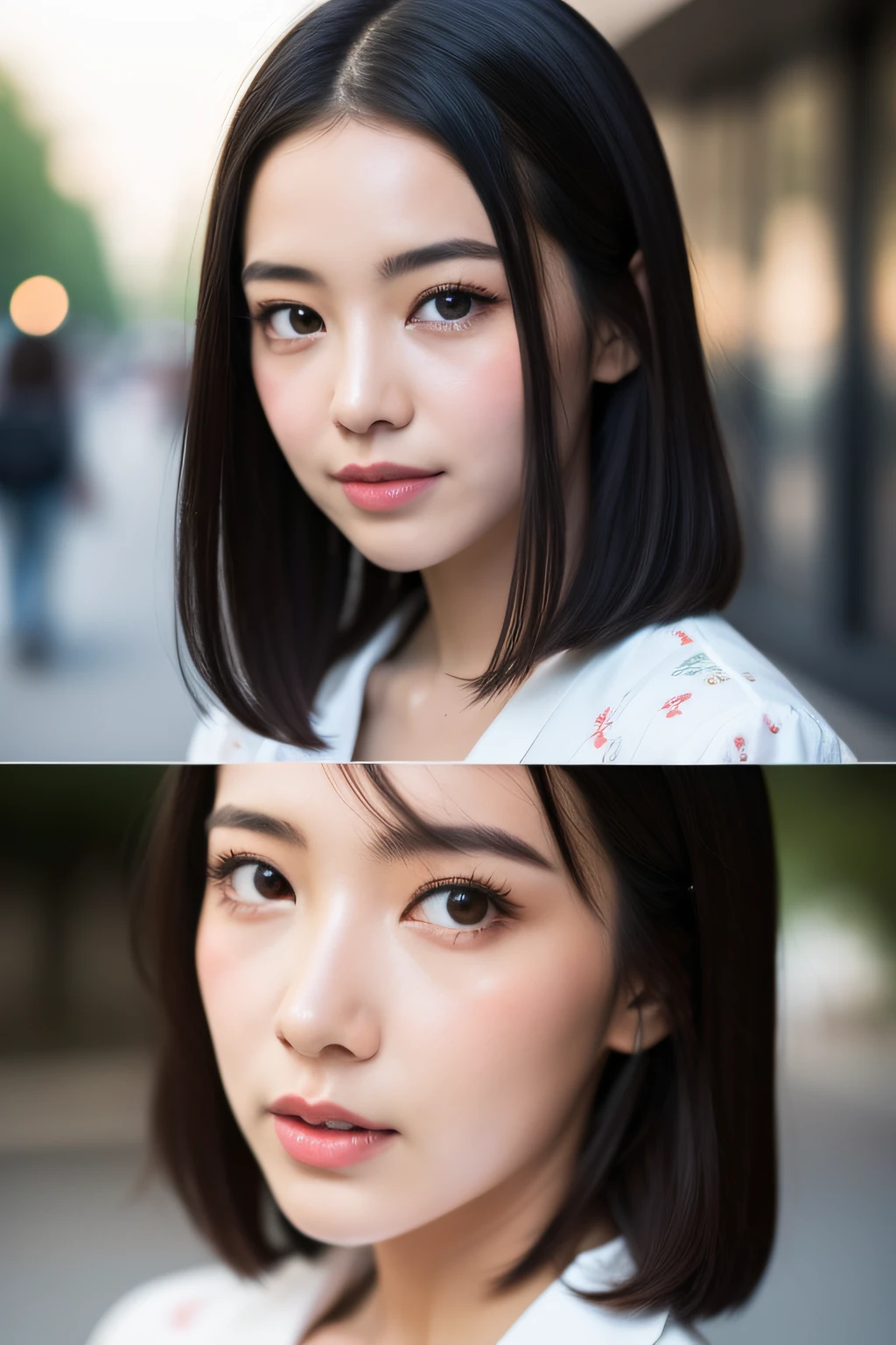 {{surrealistic}}Natural lighting、{cameraman}(I'm holding a camera)
(In the street、(Cute woman holding camera in the city))
(intricate-detail、Sharp Focus、proffesional、Photorealsitic、top-quality、Live Action、8K、
(({realisitic、Real Human})portlate、photorealisim、)、
(a beauty girl、Japanese high school girl、18year old、1 girl in、独奏、(Excellent style、(de pele branca、A slender 、udder of moderate size,:3.2、))
ulzzang -6500-v1.1,
(hyperdetailed face、(very detailed lips、round and detailed eyes、二重まぶた、Moist eyes、Delicate eyebrows、))
(hairstyle on、(bob cuts、A dark-haired、Smooth hair、shinny hair、bob、))、
(Female atmosphere、(unclear、Attractive woman、Healthy、charmed、glamor、Shyness、glad、kawaii、waking up、Good aroma、))、
(garments、lo fashion、((dressing gown、Cute clothes、unclear、kawaii、stylish、))(become、silk、Healthy、ren、))
(frontage(SLR(Looking through the viewfinder, the lens is facing this way.))
Nikon Z 85mm、(Raw foto:1.2)