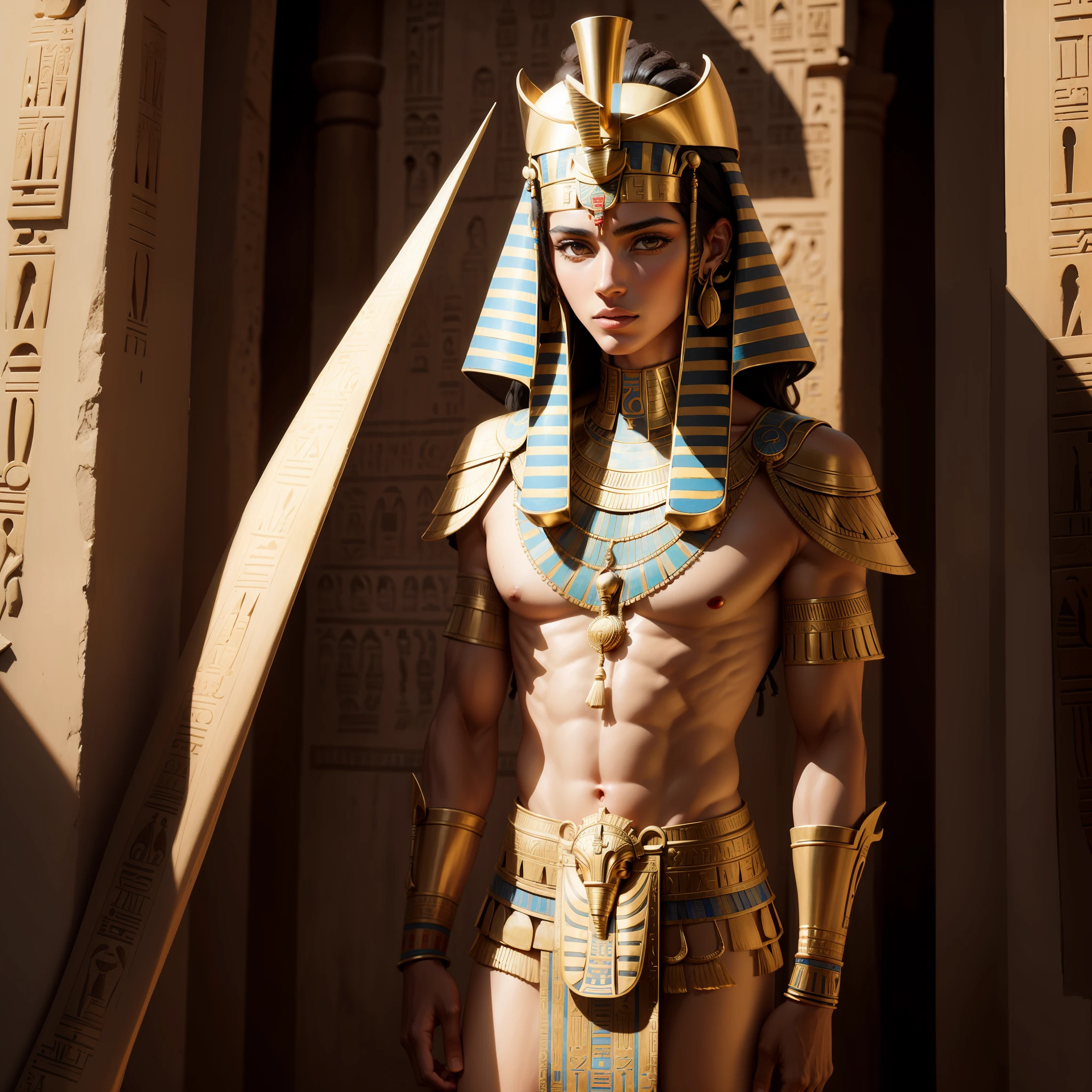 "Amun wearing traditional ancient Egyptian clothing."