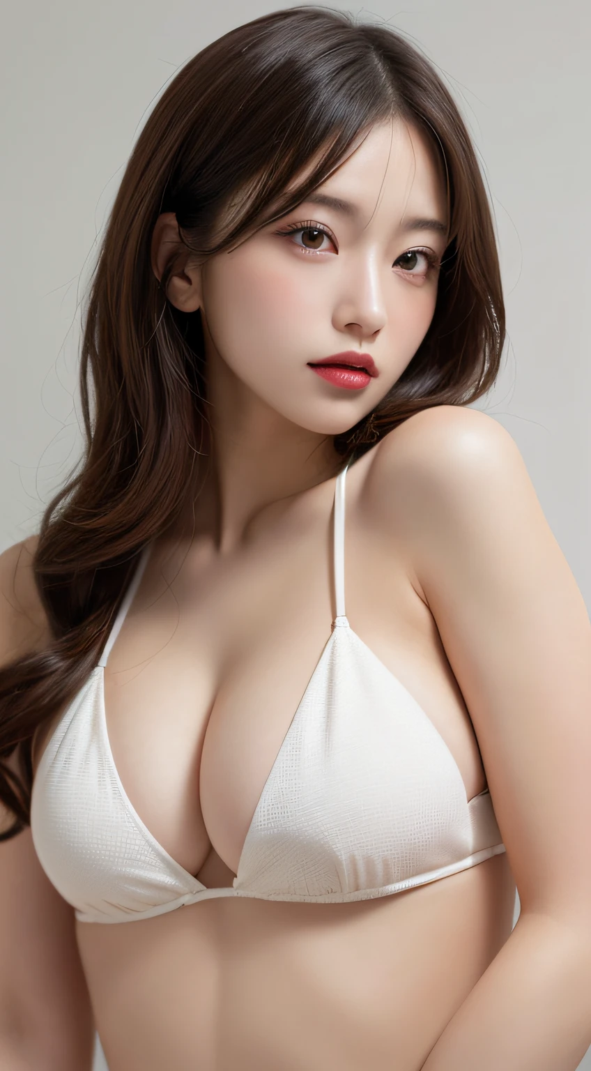 masutepiece, Best Quality, Illustration, Ultra-detailed, finely detail, hight resolution, 8K Wallpaper, Perfect dynamic composition, Beautiful detailed eyes, She is a bikini model, Natural lip color, String bikini , Big breasts, Natural hair , lying on stomach, Full body