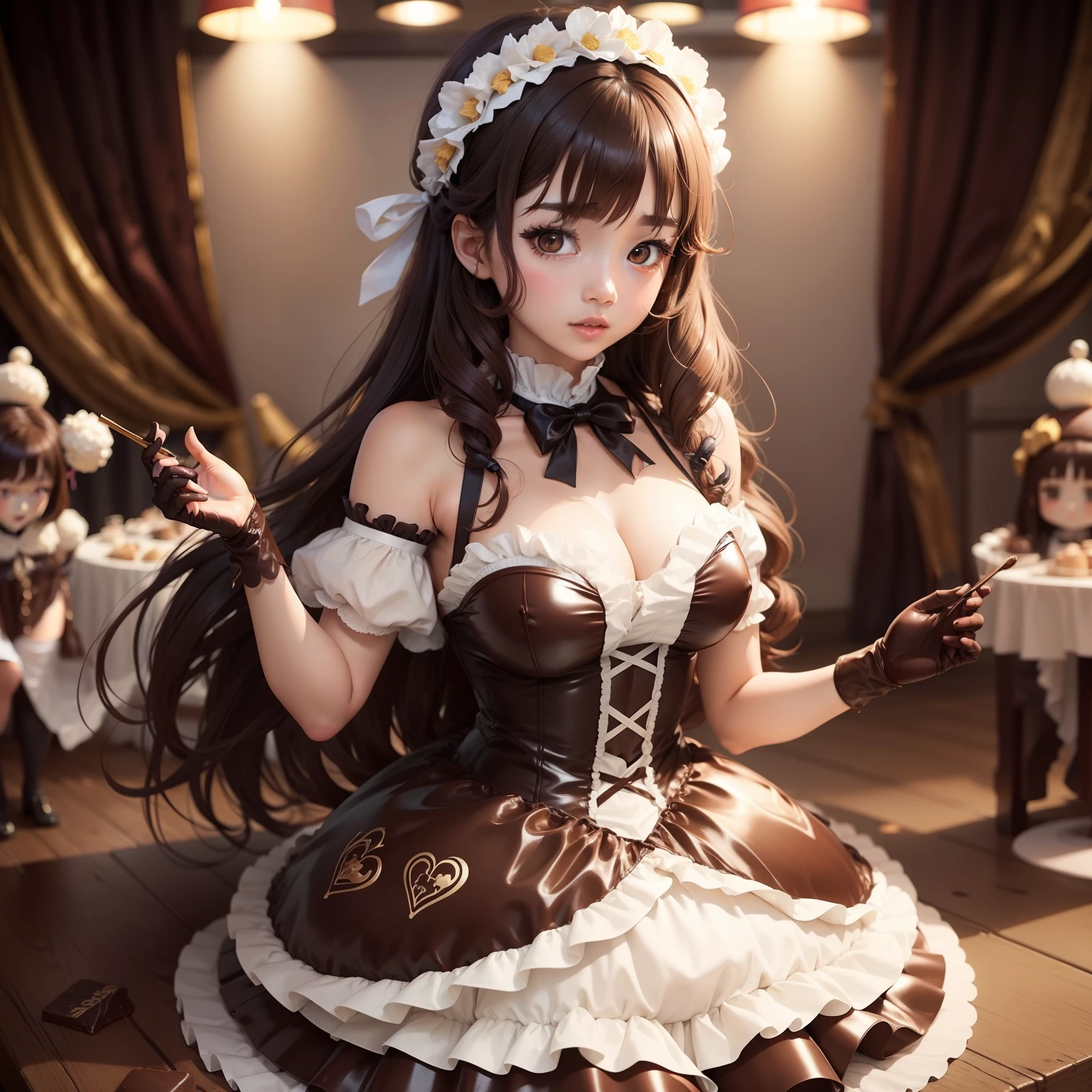 Female idol covered in chocolate(Cute costumes)、Reluctant