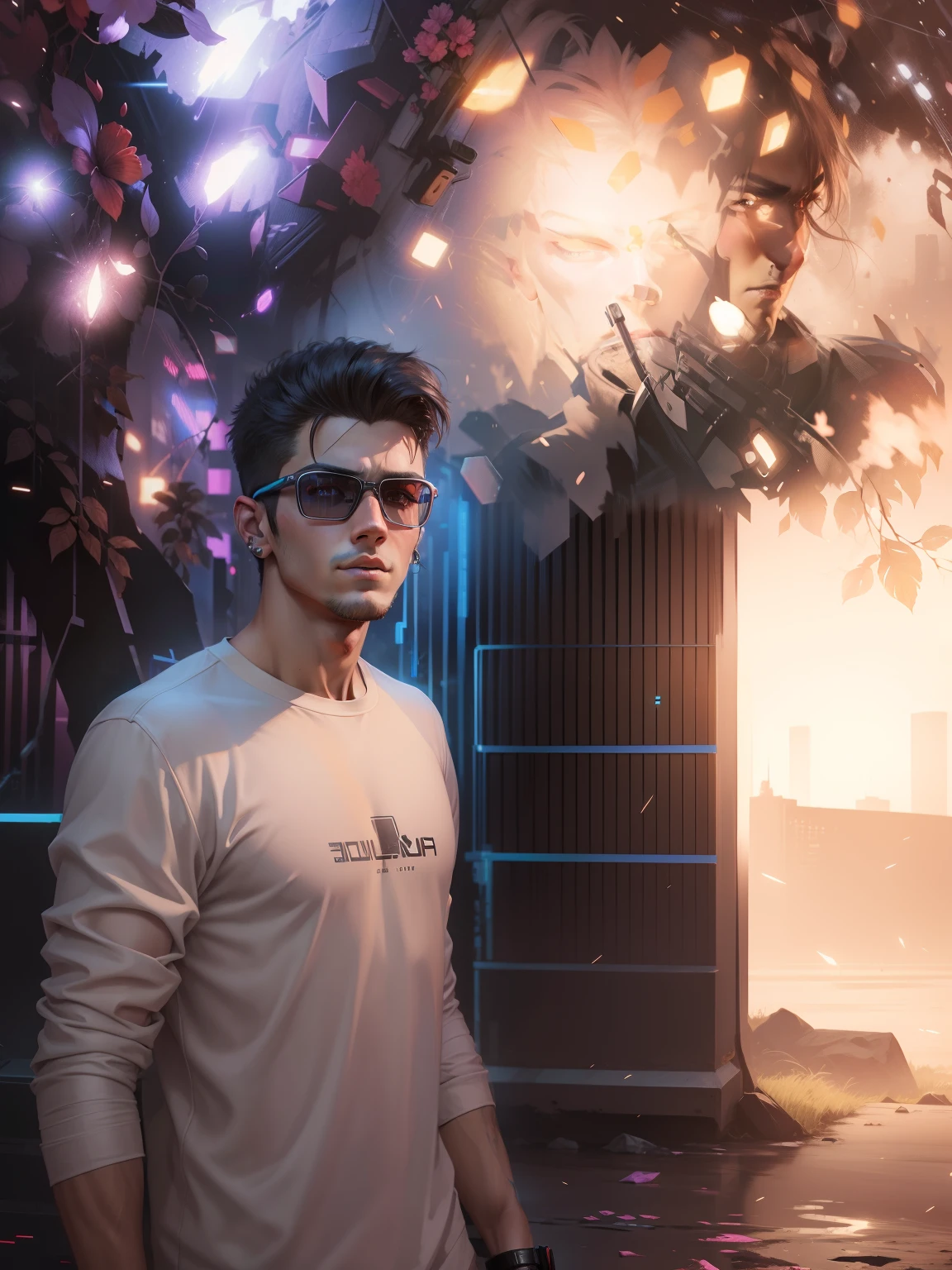 Change background cyberpunk handsome boy, realistic face, 8k, ultra realistic,