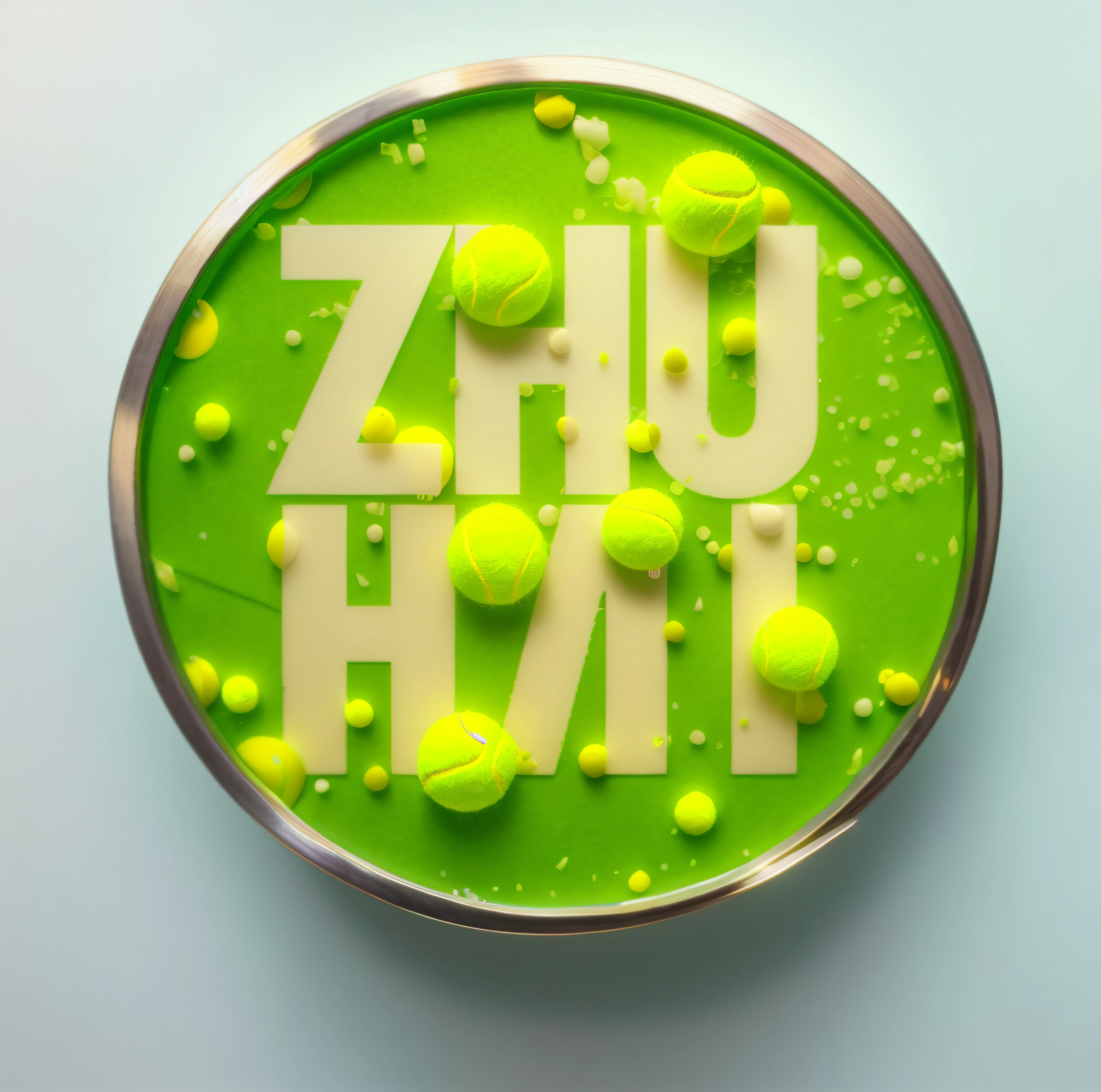 Generated from an image as a badge image,Plata, Texture, studio lit, Realistic, 8K, Masterpiece, Best quality, Photorealistic, Top view,tennis,Fluorescent green