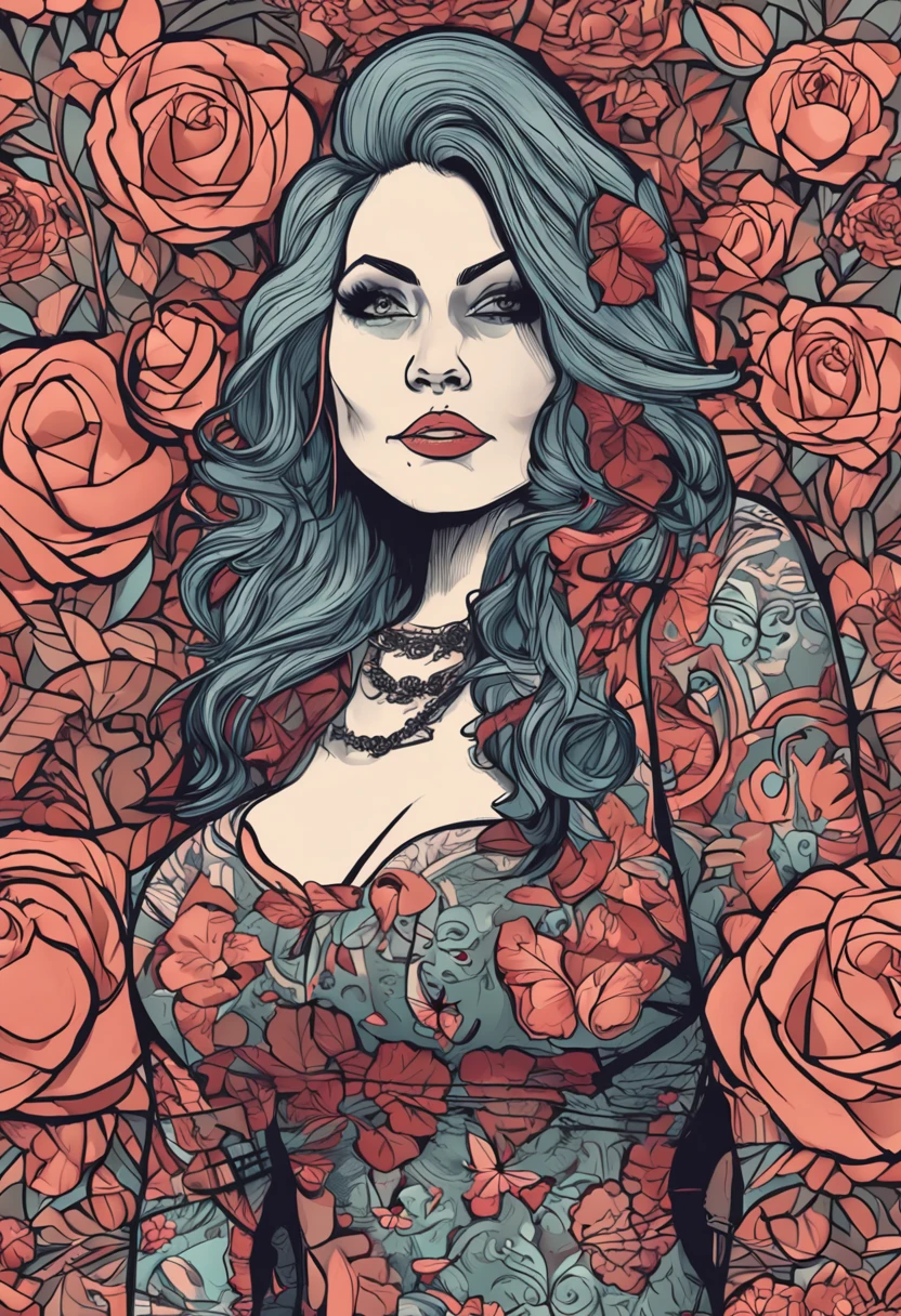 Goth girl, tattoo, red hair, blue eyes, nsfw dress, big breast, Fat, Fat girl, Cubby boobs