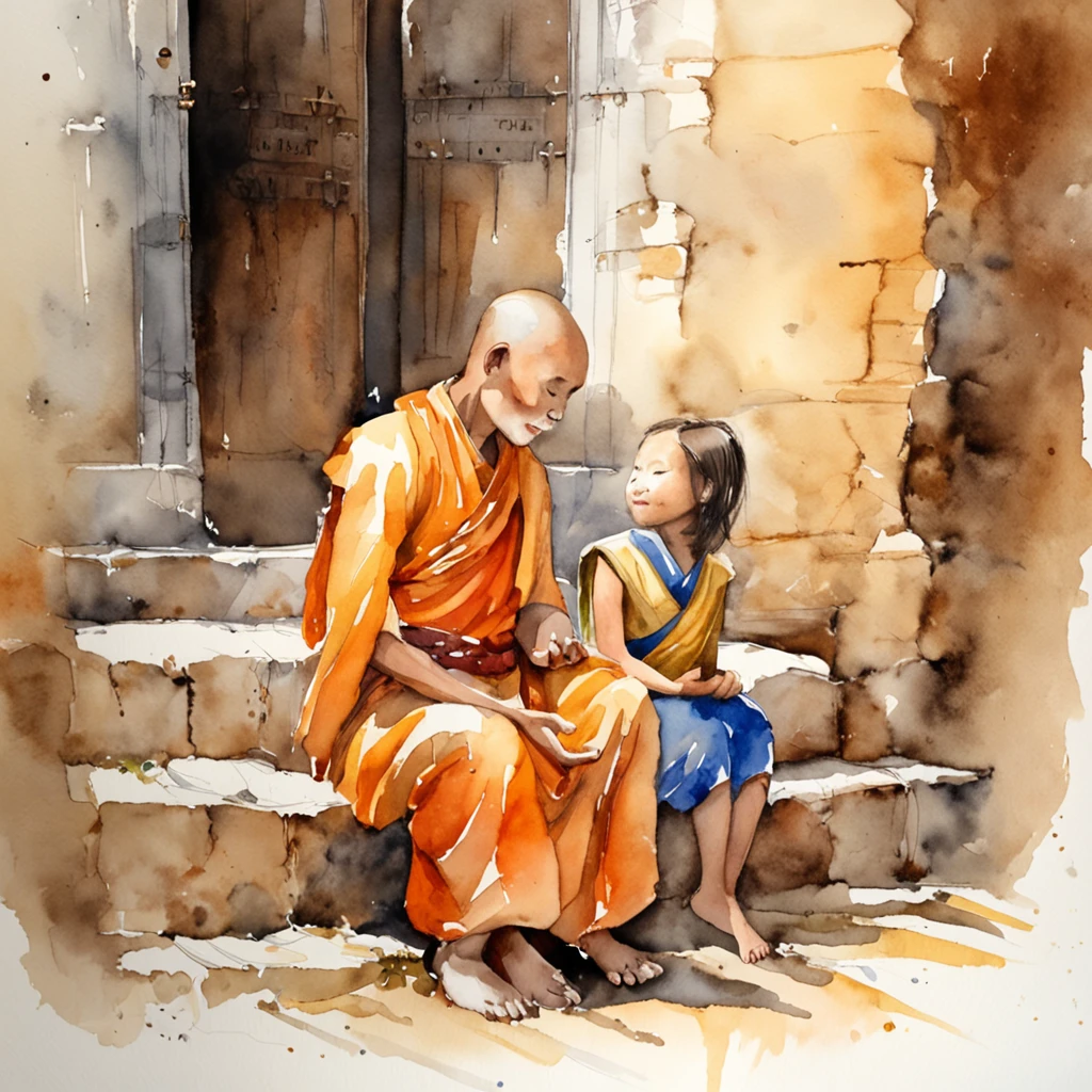 A little monk and a little girl, A time of prayer