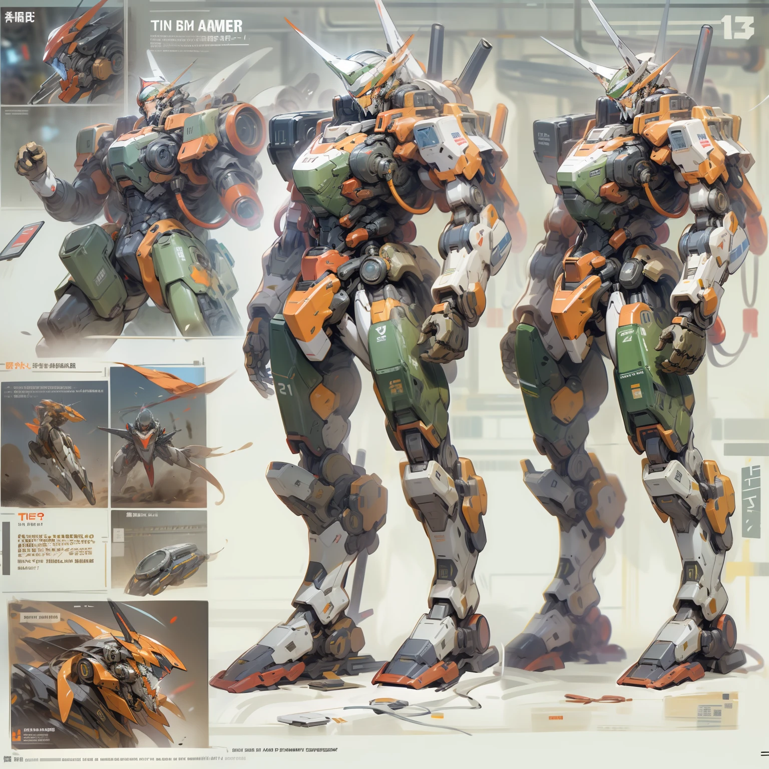 mechs、Mecha warrior、One guy、detailed full body,sense of science and technology,being thin,slimification,shoun,The background is the message text and mech pictures